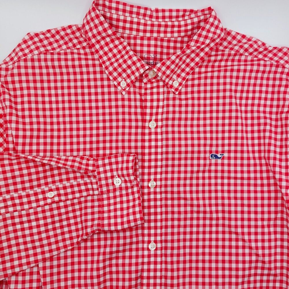 Vineyard Vines Performance Classic Fit Whale Shirt Men's XXL Gingham Red White
